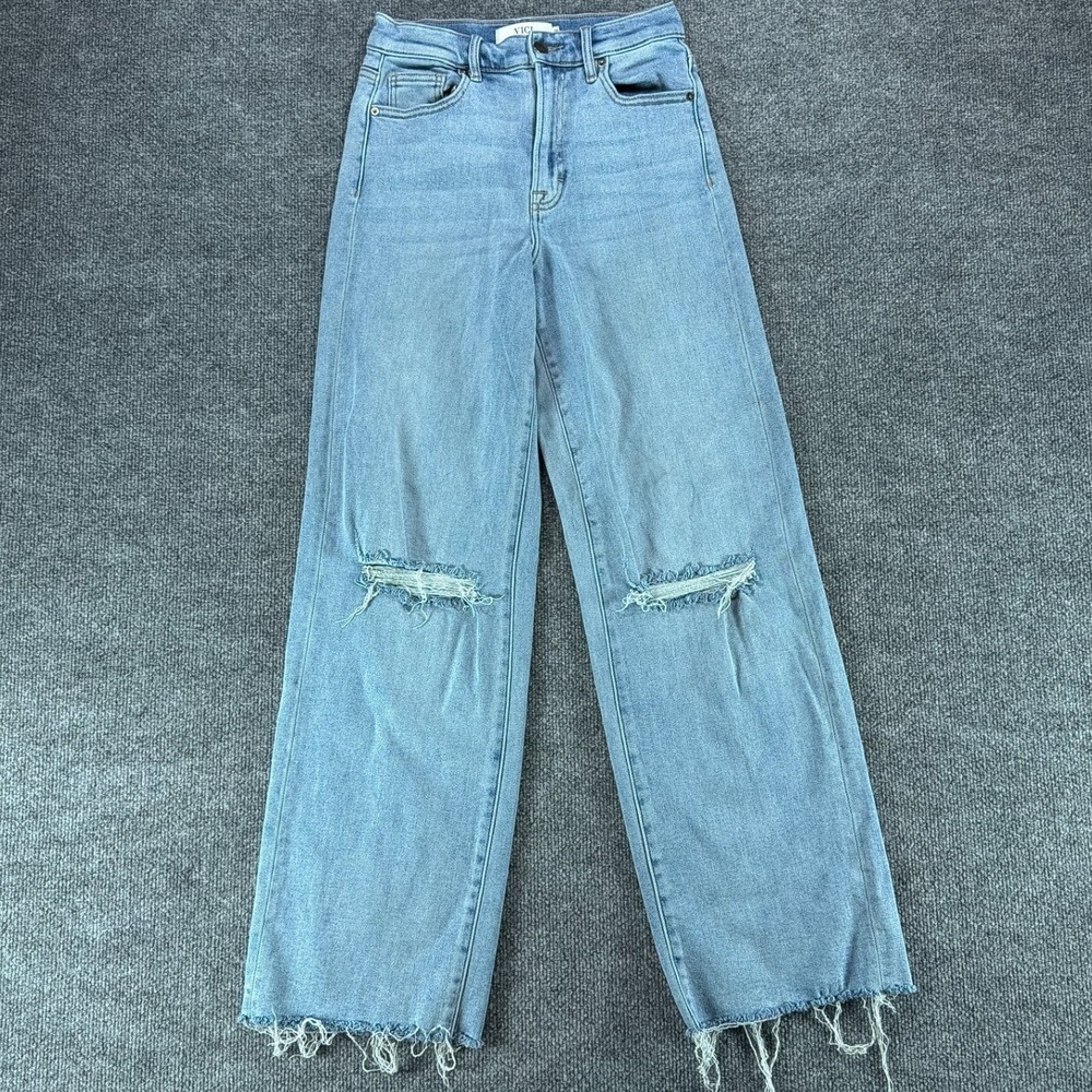 VICI Los Angeles High Rise Wide Leg Distressed Jeans Light Wash Sz‎ 25 Baggy Raw